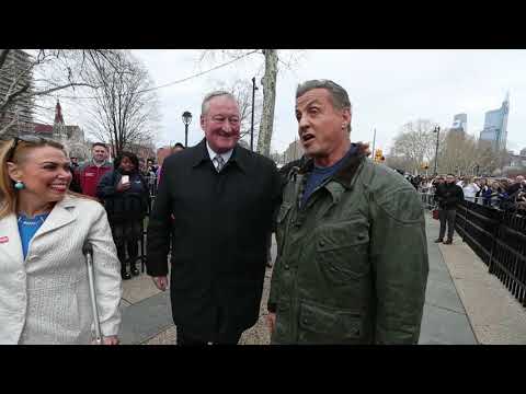 Sylvester Stallone visits the Rocky Statue to promote Creed II