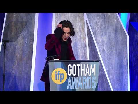 Timothée Chalamet winning the Breakthrough Actor Gotham Award for CALL ME BY YOUR NAME