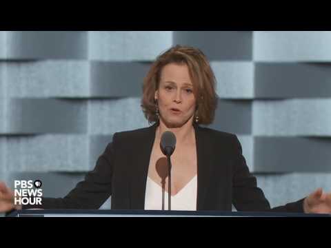 Actress Sigourney Weaver introduces James Cameron film on the perils of climate change at DNC 2016