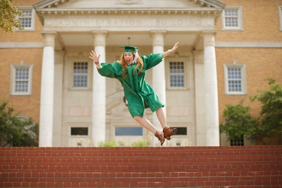 Jumping for joy at college