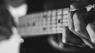 A blurry image of a guitar