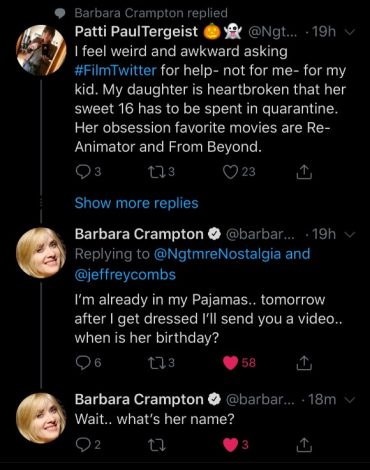 Texts from Barbara Crampton