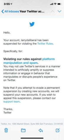 larry liberal twitter ban message