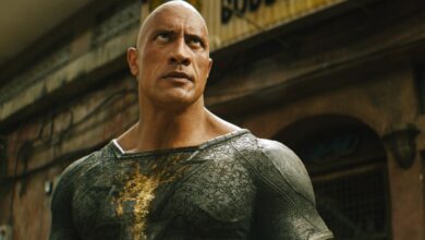 black Adam review Dwayne Johnson stare