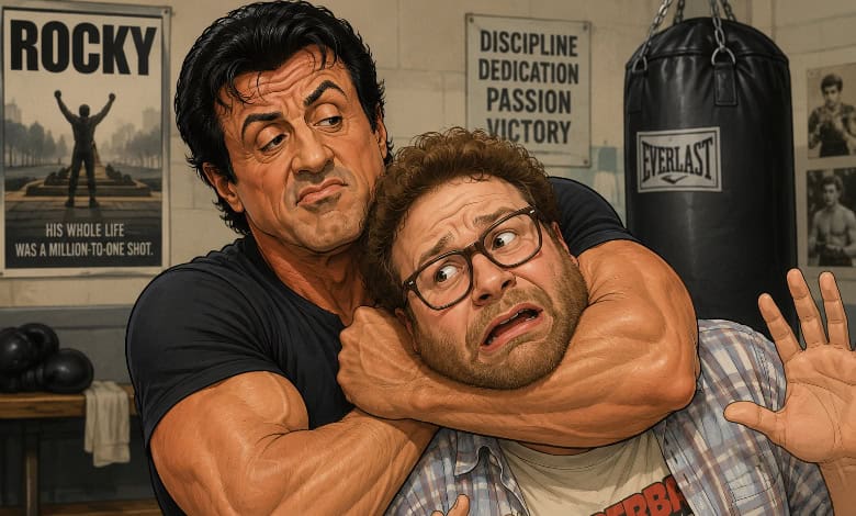 ChatGPT Sylvester Stallone Seth Rogen headlock -2