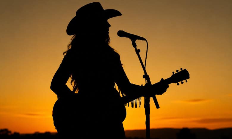 Silouette of female country singer-