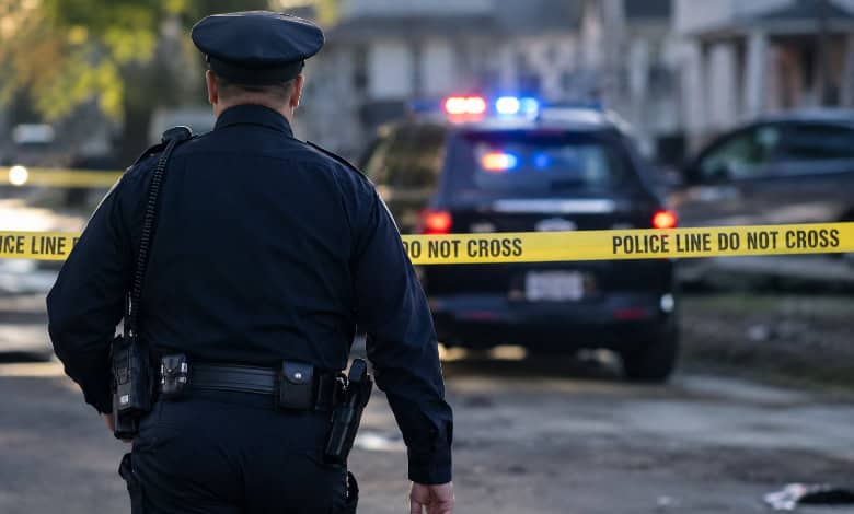 Police officer approaching crime scene
